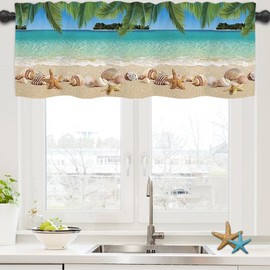Coastal Valances Curtains for Windows,Summer Starfish Beach Curtains Valances for Windows Light Filtering,Rod Pocket Nautical Valances Decor Valances for Bathroom Kitchen Bedroom Cafe 54"x18"