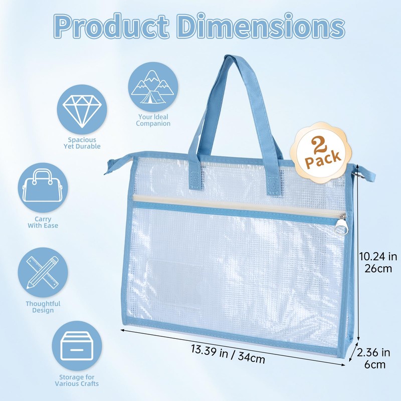 2 Pack Needlepoint Bag, Clear Mesh Zipper Pouch with Handle