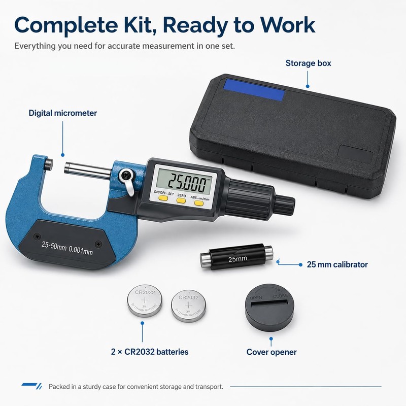 Digital Outside Micrometer, 25-50 mm/1-2 Inch LCD Micrometer