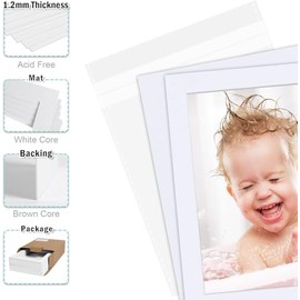 Egofine Pack of 5 White Pre-Cut 5x7 Picture Mat for 4x6 Photo with White Core Bevel Cut Mattes Sets. Includes 5 High Premier Acid Free Mats & 5 Backing Board & 5 Clear Bags