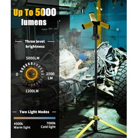 HOTLIGH Rechargeable Work Light with Stand- 5000 Lumens Portable Work Light 67" Detachable Tripod, 10000mAh Cordless Work Light with 270° Rotate Foldable Design, Tripod Work Light for Repairing
