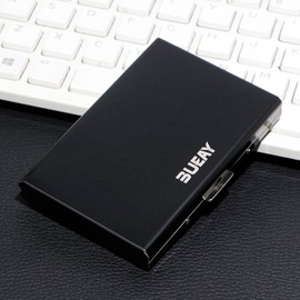 BUEAY Black Credit Card Holder RFID Business Card Case for Men or Women, Wallet Card Sleeve Stainless Steel Slim Credit Card Case Minimalist Pocket Card Holder with 6 Card Slots