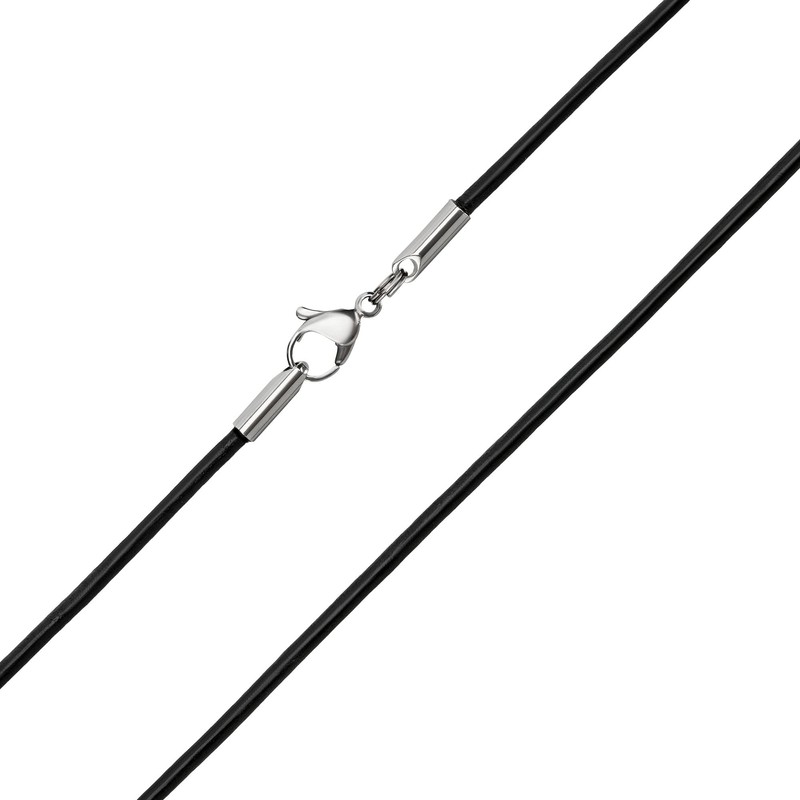 Auroris Real Leather Necklace Black, 3 mm Thick, With Stainless