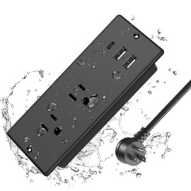 IPX6 Recessed Power Strip Waterproof, HEZI Weatherproof Furniture Flush Mount Power Outlet with 2 Outlets & 3 USB Ports for Bathroom Outdoor, 6FT Cord (ETL Listed)