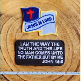 KMA SALE! 2X CHRISTIAN BIKER PATCH JESUS IS LORD FLAG JOHN 14:6 Jesus motorcycle mc