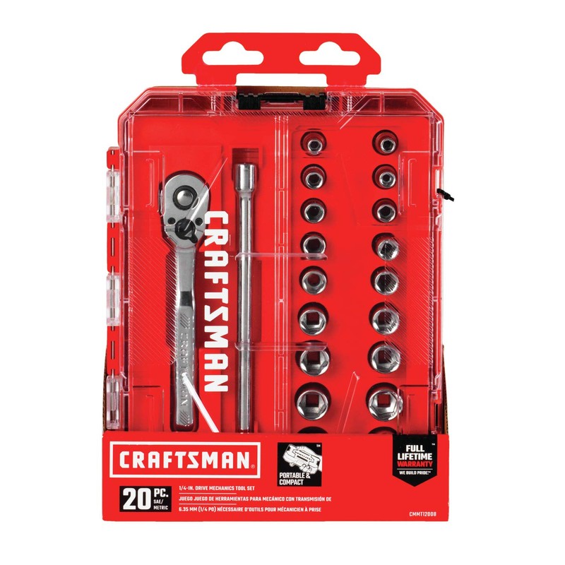 CRAFTSMAN Socket Set, SAE/Metric, 1/4" Drive, 20Piece (CMMT12008)