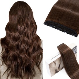 TESSHAIR 5 Clip One Piece Clip in Hair Extensions Real Human Hair 16 Inch Human Hair Clip in Extensions Chocolate Brown 3/4 Full Head Hair Extensions Clip ins Straight Long 45g