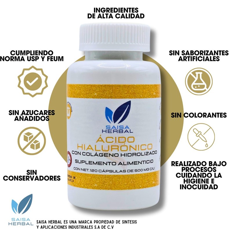 Acido Hialurónico + Colágeno Hidrolizado 120 Cápsulas Saisa Herbal