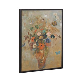 Kate and Laurel Odilon Redon 1905 Still Life with Flowers Framed Wall Art, 16x20 Black, Classic Flower Art for Wall