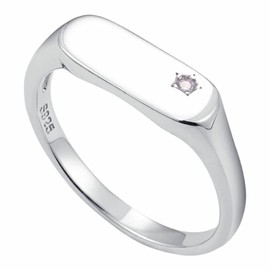 FeatherWish 925 Sterling Silver Ring Retro Vintage Style Signet Star Rectangle Statement Rings With Cubic Zirconia Women Size J L N P R (P.)