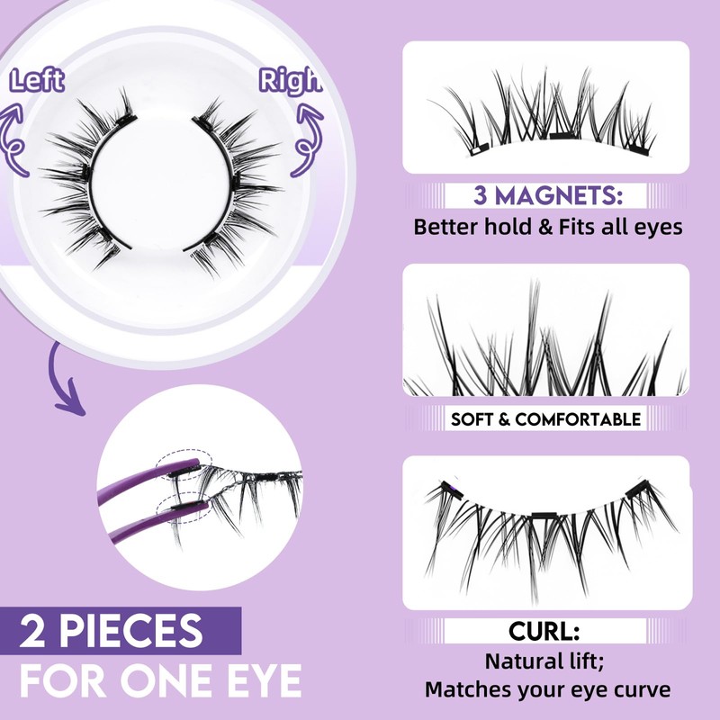 B&Qaugen Reusable Magnetic Lashes Magnetic Eyelashes Natural Look False Eyelashes