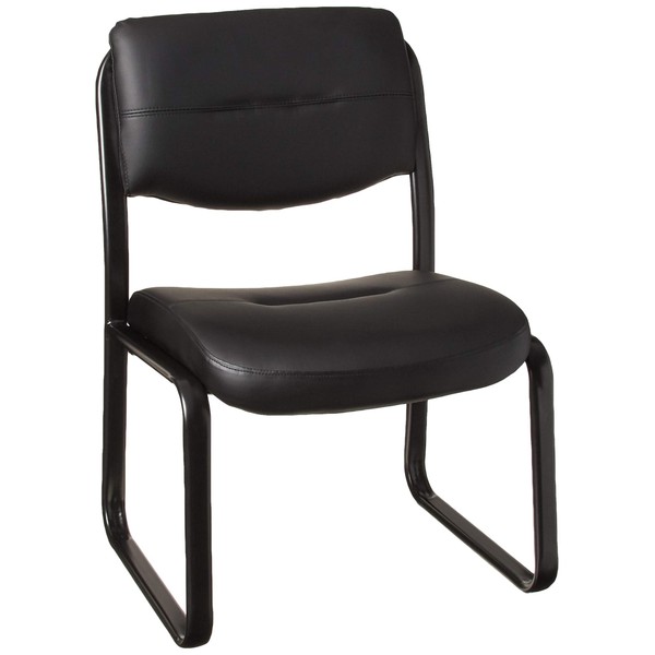 Boss Office Products Leather Sled Base Side Chair in Black