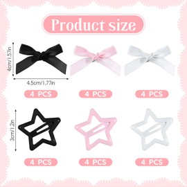 24 Pcs Star Hair Clips, Cute Reusable Small Bows for Hair Exquisite Beautiful Y2k Hairs Accessories Barrettes for Women Girls (Pink White Black)