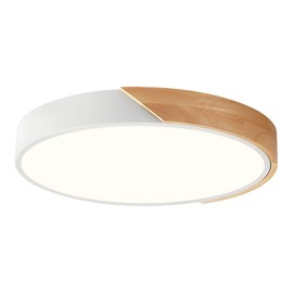 Peblto Modern Dimmable White LED Ceiling Light, 2700 K - 6000 K 5CCT Wood Flush Mount Ceiling Lighting Fixtures, Minimalist Round Ceiling Lamp for Living Room Bedroom Kitchen Hallway