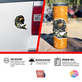 United by Color Mullet Bass Sticker (2 Pack), Strong Adhesive Waterproof Funny Fishing Stickers and Decals - No Fade, Used for Laptop, Mobile, Window, Bumper, RV, Water Bottle, Boat, Truck & Car