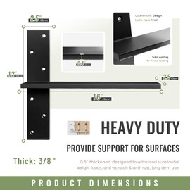 Floating Shelf Brackets Heavy Duty 3/8" Thick 4 Pack 16" Lx2.5 W Hidden Free Hanging Countertop Support Bracket for Wall Floating Shower Bench, Vanity, Dishwasher, Granite