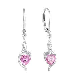Lwsary Infinity Pink Tourmaline Drop Dangle Earrings 925 Sterling Silver Love Heart Leverback Earrings October Birthstone Jewelry Gifts for Women
