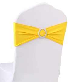 LOVWY 10 PCS Yellow Spandex Chair Bands Stretch Chair Sashes Bows for Wedding Party Engagement Event Birthday Graduation Meeting Banquet Decoration (10 PCS, Yellow)