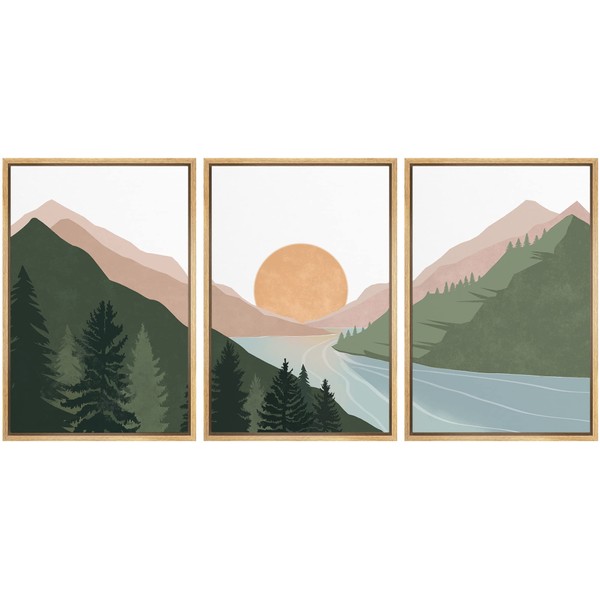 wall26 Framed Canvas Print Wall Art Set Mountain Range Pine