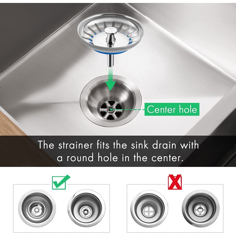 2 Pieces Strainer Basket Sink Strainer 80 mm 304 Stainless