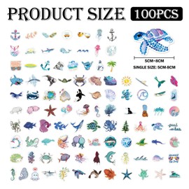 HDGSAFD 100 Marine Life Stickers, Creative Graffiti Stickers, Waterproof Stickers That Can Decorate Suitcases, Notebooks and Water Bottles