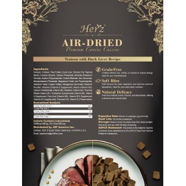 Herz Air-Dried Dog Food Venison & Duck Liver Recipe 1 lb, All-Natural, High-Protein, Grain-Free, Limited Ingredients, Complete & Balanced, Premium Canine Cuisine