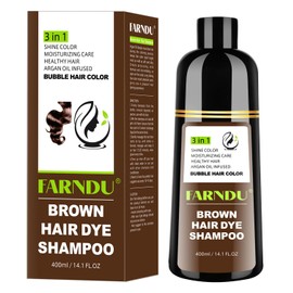 Farndu Brown Hair Dye Shampoo for Women Men, 100% Gray Hair Coverage within 15 Mins, Natural Argan Oil 3 in 1 Hair Color Shampoo