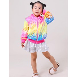 YIYI Sequin Jackets for Girls Kids Boys Glitter Sparkle Bomber Varsity Birthday Party Shiny Outwear Clothes Thanksgiving Christmas Valentines Easter BYHotPink 7-8 Years