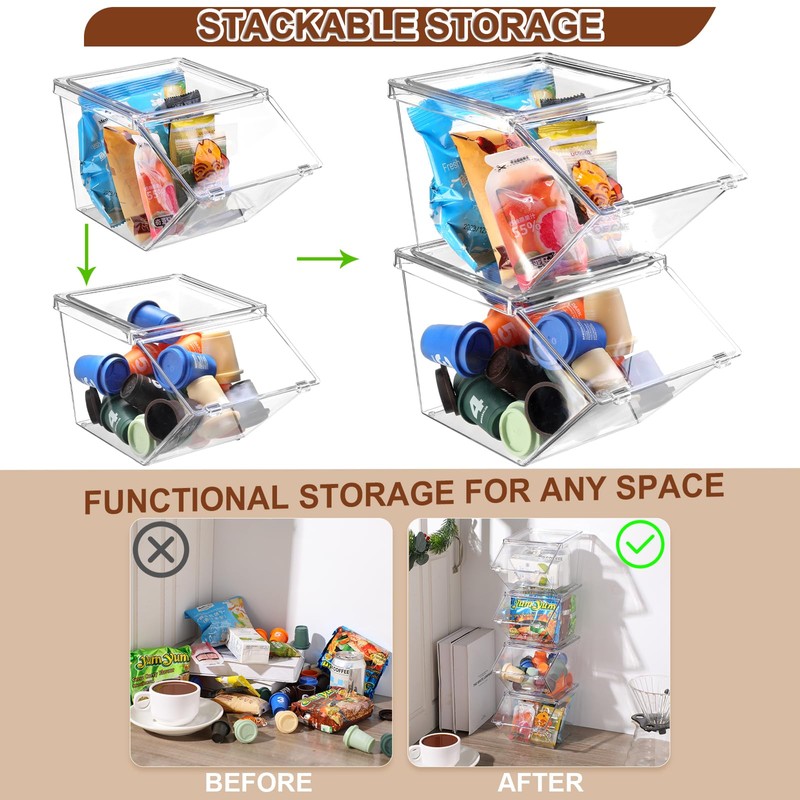 Yerliker Clear Plastic Storage Bins with Lids Large Stackable Pantry