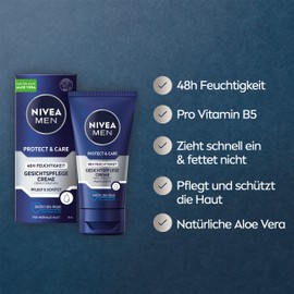 NIVEA MEN Protect & Care Gesichtspflege Creme, beruhigende Feuchtigkeitscreme für Männer, 48h feuchtigkeitsspendende Gesichtscreme mit Aloe Vera und Pro Vitamin B5 (75 ml)