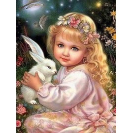 Pavemlo Diamond Painting Set Accessories Angel Girls, DIY 5D Diamond Embroidery Painting Kits Rabbit, Full Drill Crystal Set, Rhinestone Embroidery Pictures, Diamond Painting for House Wall