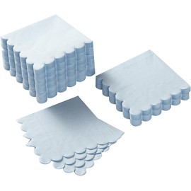 200 Pack Cocktail Napkin 2-Ply Scalloped Edged Dessert Napkins Folded 5 x 5 Inches Disposable Napkins for Dinner Wedding Birthday Party Bridal Anniversary Reception Event (Light Blue)