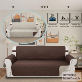 Luxshare Home Reversible Couch Cover for 3 Cushion Couch Sofa Cover Washable for Pet Friendly with Elastic Straps Water Repellent(Sofa, Chocolate/Beige)