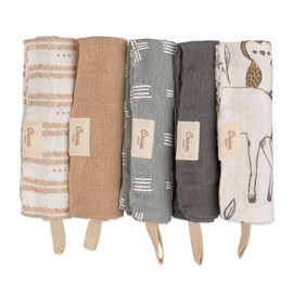 Crane Baby Wash Cloth Set, 100% Cotton Baby Washcloths, Set of 5 Baby Washcloths, Woodland Animal Theme, Baby Washcloths for Newborn, Muslin Baby Washcloths, Newborn Baby Gift, Baby Registry Gift