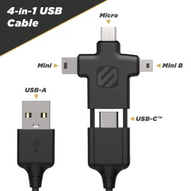 Scosche MMMC-SP SmartSync 4-in-1 USB-C, Mini USB, Mini B & Micro USB to USB Charge & Sync Cable 3-ft. Black