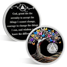 ACGZQY ACGZQY 4 Month Sobriety Chip - Recovery AA Coin and Medallion Butterfly Tree of Life Sobriety Coin AA NA Sober Anniversary Token Sobriety Gifts Alcoholics Anonymous Recovery for Men Women