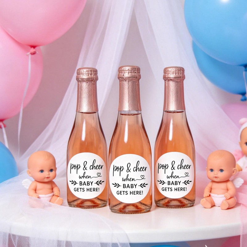 Baby Shower Popcorn Favor Stickers: 120 Round Pop and Cheer