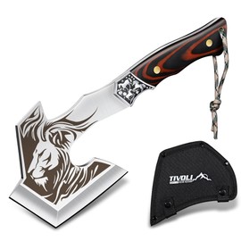 TIVOLI Camping Axe, Lion - Patterned Survival Hatchet with Nylon Sheath, High Carbon Steel Blade Compact Outdoor Bushcraft Axe with Ergonomic Wood Grip, Camping Gear for Hiking, Chopping, Hunting