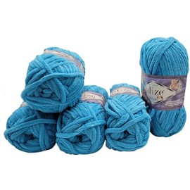 5 x 100 g Ilkadim Export Velluto Knitting Wool, Baby Wool, 500 g Knitting Yarn Super Soft Bulky (Turquoise 16)