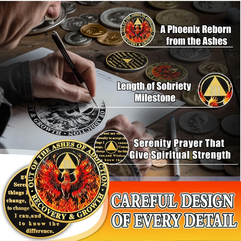 Phoenix in Fire 3 Year Sobriety Coin, Reborn in a