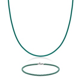 Metro Jewelry Stainless Steel Turquoise Acrylic Necklace and Bracelet Set for Men 24 and 9 Inches Round Box Chain 3 mm Wide Jewelry Set