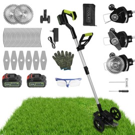 Electric Cordless Weed Wacker, 21V Weed Eater Battery Powered Cordless Lawn Trimmer Grass Edger with 3 Types of Blades, Lightweight Brush Cutter for Garden Yard
