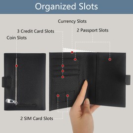 ZUFECY Passport Wallet Holder, RFID Blocking & PU Leather Travel Organizer with 9 Slots, 2 Slots for Passport Hold, Zipper Pocket and Anti-Theft Design for International Travel Accessories