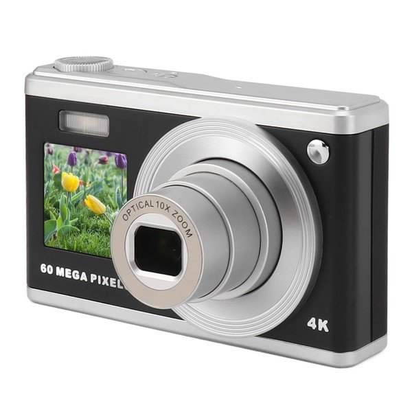 4K Digital Camera, 60MP Ultra HD 10x Optical Zoom, Compact Vlogging Camera Camcorder, Portable Travel Camera for (Black)
