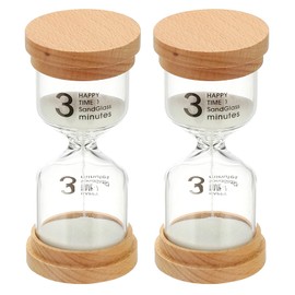 PATIKIL 3 Minute Sand Timer, 2 Pcs Wooden Sand Watch High Borosilicate Glass Sandglass Sand Clock for Games, Classroom, Kitchen, Office, Home Decoration, White