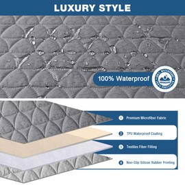 TAOCOCO 100% Waterproof Recliner Cover - Recliner Cover with Non-Slip Granule, Recliner Chair Covers with Elastic Band, Recliner Chair Covers for Reclining Chair(Light Gray, Small-22'')