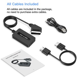 SUNNATCH Scart to HDMI Converter with HDMI and Scart Cables, Scart HDMI Adapter, Male Scart In HDMI Out Converter Supports Full HD 720P/ 1080P Output Switch