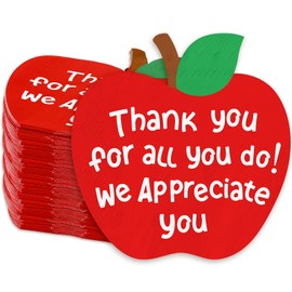Whaline 100 Pack Thank You Napkins Red Apple Disposable Napkins We Appreciate You Paper Dinner Napkins for Teacher Appreciation Week Supplies Table Decorations
