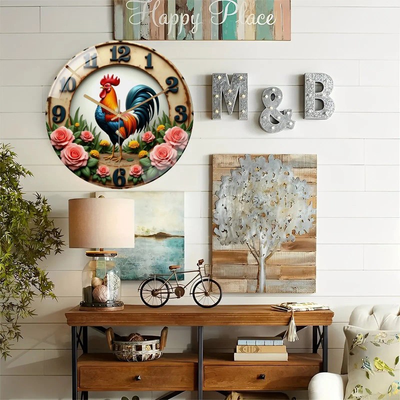30x30cm Round Glass Wall Clock Offering Extended Battery Life Up