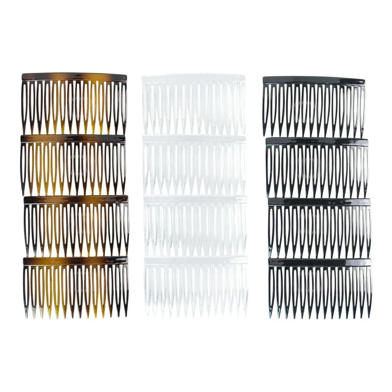 scünci Scunci Plastic Side Hair Combs, Black, Clear, and Tortoise